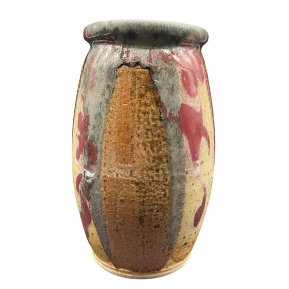 Handcrafted Multicolor Ceramic Vase With Abstract Glaze Pattern 8"H x 5"W - Picture 2 of 6